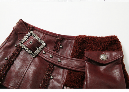 Wine Red Skirt with Buckle Belt