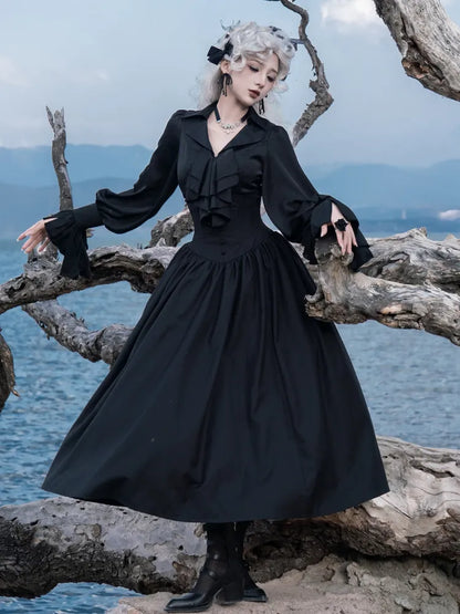 Black Aristocrat Gothic Lolita Swallow Tail Long Sleeves Shirt