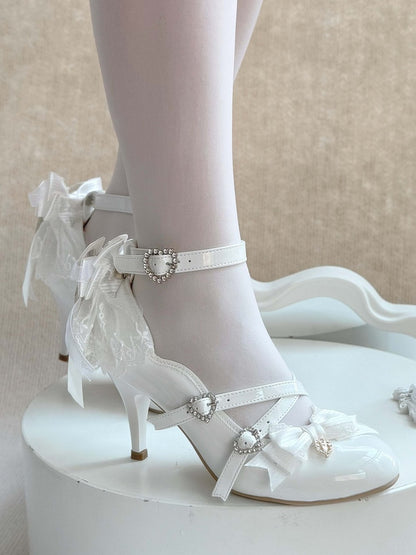 Abnehmbarer Rücken Elegant mit weißen Lolita-Schuhen mit hohem Schleifenabsatz