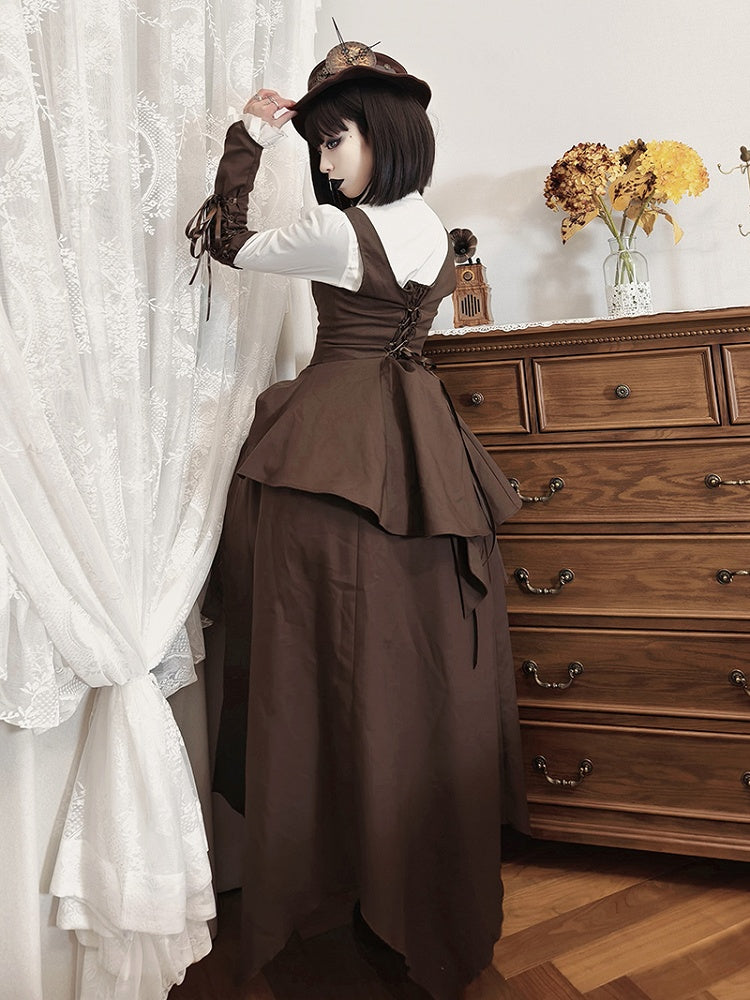 Gilet gothique marron Steampunk Lolita sous la poitrine