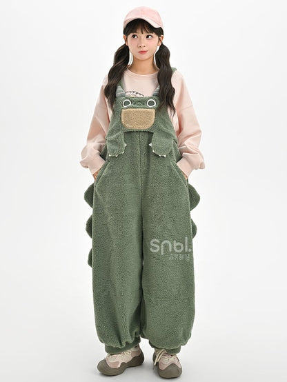 Cute Dinosaur Green Plush Overalls
