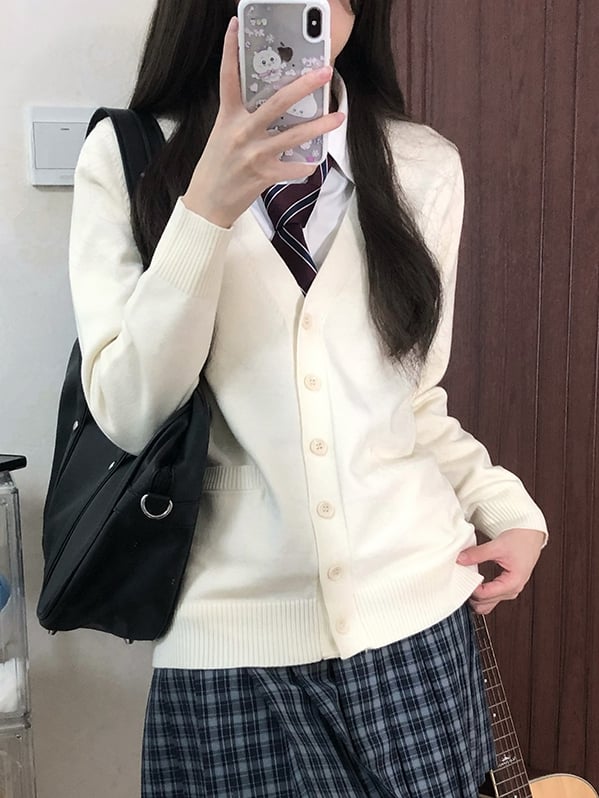 7 Options Color Cardigan Knitted V-neck