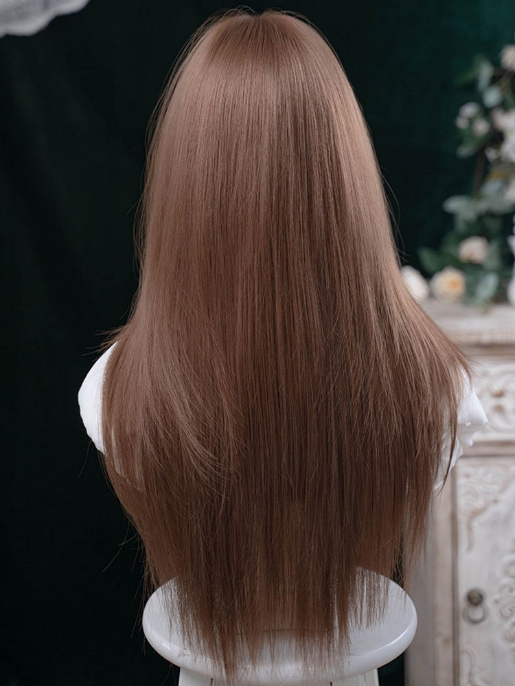 73CM Bangs Straight Brown Wig Length With Air