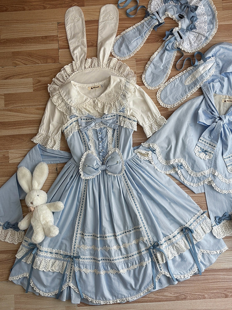 Lolita Old Edge Blue Jumper Dress Skirt School Trim Scalloped Hem