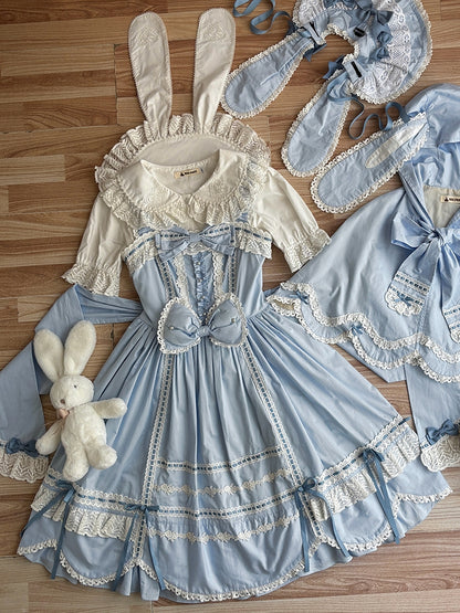 Lolita Old Edge Blue Jumper Dress Skirt School Trim Scalloped Hem
