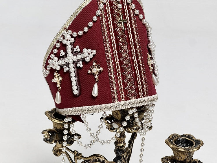 Wine Bead with Beaded Red Papal Chain Decorated Cross Miter