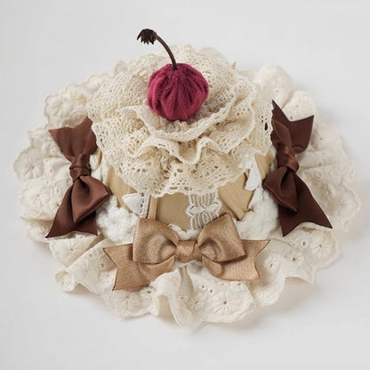 Sweet Lolita Coffee Bows Cherry Cake Layered Lace Trim Mini Hat