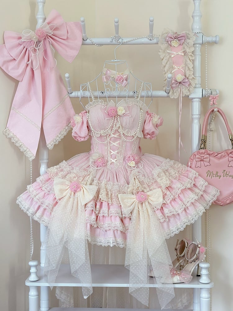 Fairy Hem Flower Hanayome Skirt Dress Jumper Princess Tiered Pink Lolita