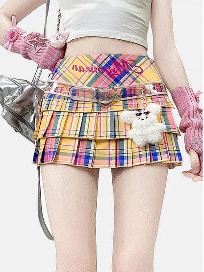 Print Colorful Skirt Y2K Pleated Pattern Plaid Letter