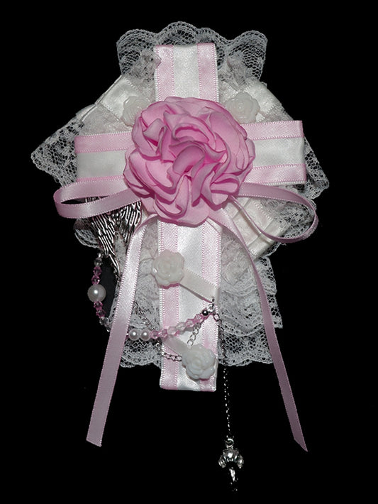 Floral Bowknot Cross Pink/Black Design And Hairclip