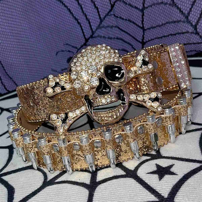 Y2K Glittering Rhinestones Punk Skull Bullets Waist Belt