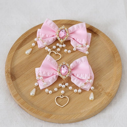 Pair 13 Bowknot Heart Chain Of Colors And Charm Hairclips Bead Gorgeous A