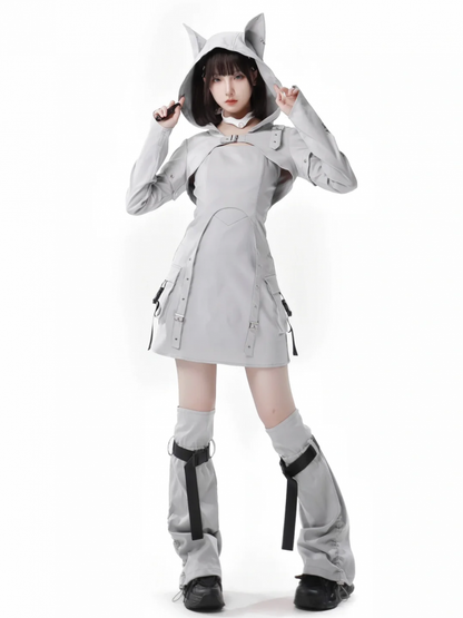 Gray Futuristic Techwear Slip Dress