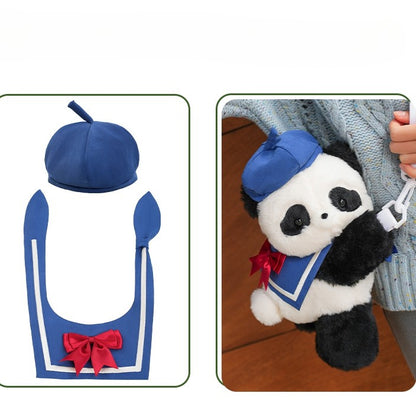 Middle/Large Blue Cute + Sailor Bag Collar Plush Size Backpack/Crossbody Panda Hat
