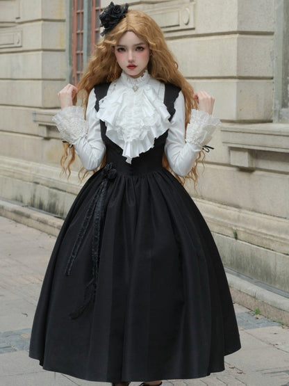 Black Rosette Scalloped Edge Under Bust Classic Lolita Jumper Skirt