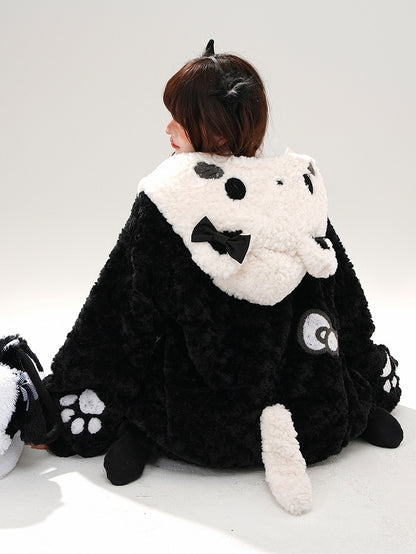 Black Cute Kitty Head Hood Fleece Zip Hoodie