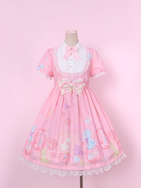 Bubble Zoo Lolita Dress One Piece Pink Sweet Details Chiffon Bowknot