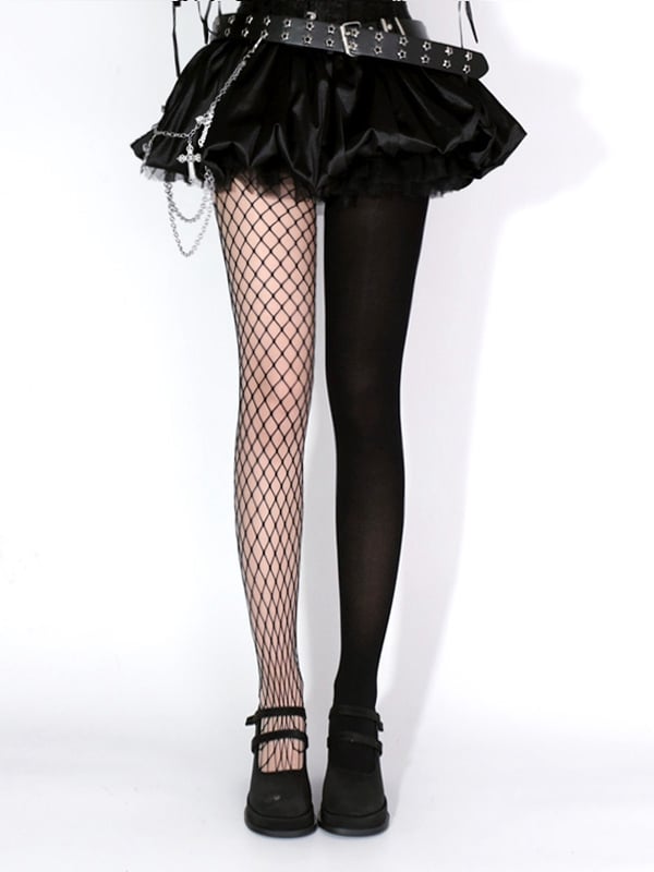 Design Fishnet Punk Tights Asymmetrical Black