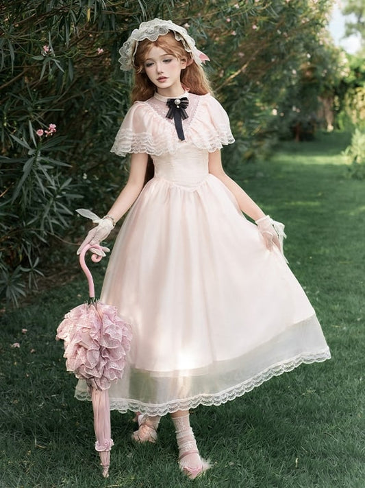Lolita Piece Elegant Illusion Neck Waist Dress Basque Pink One Edward Neckline
