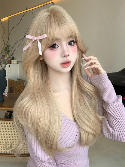 Wig Bangs Length Blonde Air With 60CM Wavy