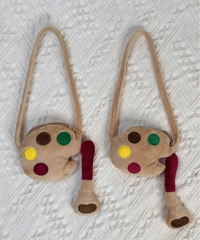 Apple Pie Little Painter Plush Bunny Bag Brown and Red