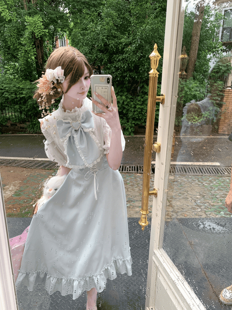 High-Waisted with Blue Light Landmine Maxi Shoulder Open Style Dress