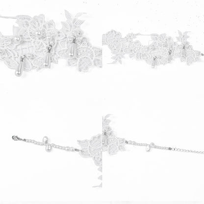 ホワイトチョーカーディテールビーズレースアップリケ