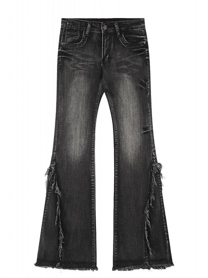 Cuffs- Slim Fit Raw Vintage Blue/Black Low Waist Flared and Jeans with Frayed