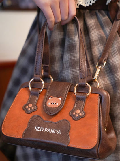 Brown PU Panda Bag Design Shoulder/Crossbody Red