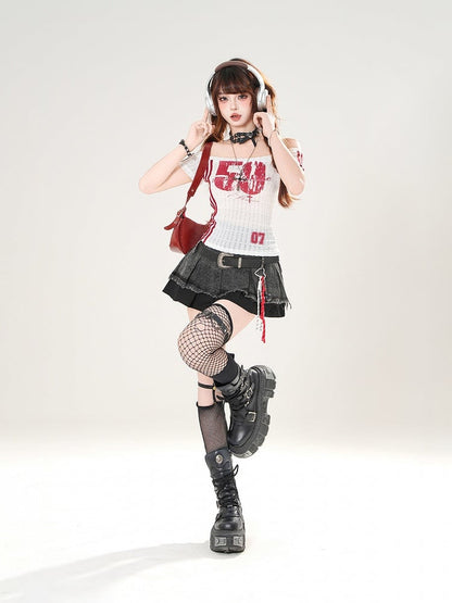 ウエスト裾ほつれ加工、ダメージ加工、ブラックハイカット