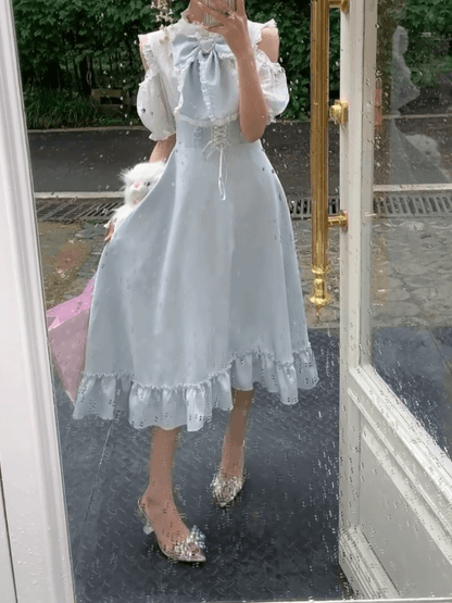 High-Waisted with Blue Light Landmine Maxi Shoulder Open Style Dress