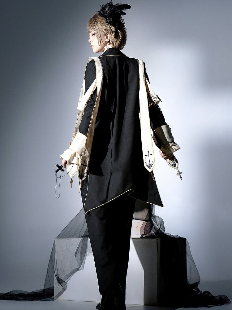 Ensemble complet style Prince Ouji Lolita : chemise à manches longues + manteau à col blazer + pantalon taille haute