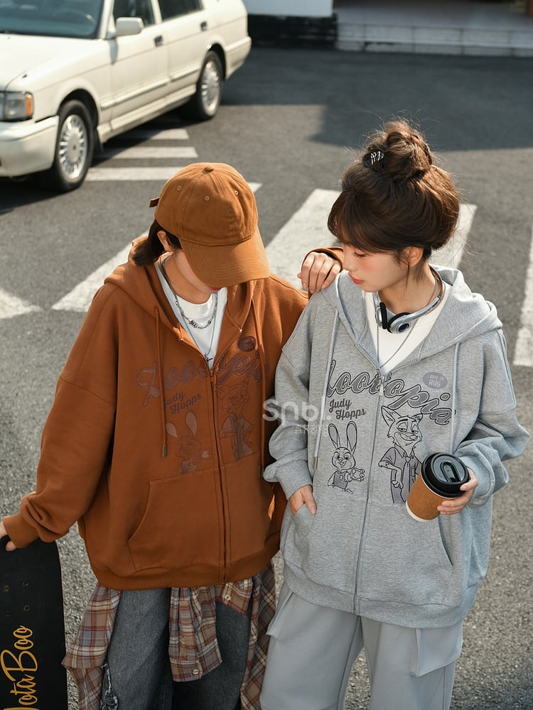 Zootopia Judy and Nick Print Grey Zip Hoodie
