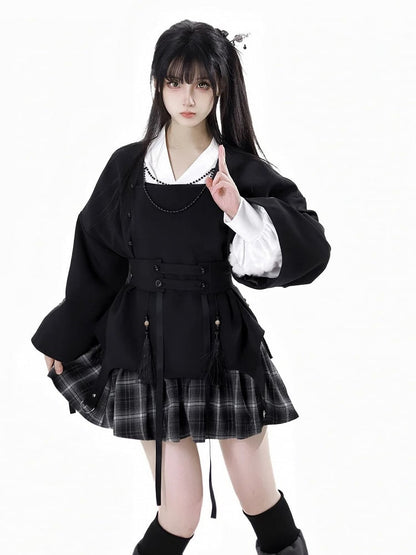 Style Black Tassel Ribbon Corset Belt Cheongsam