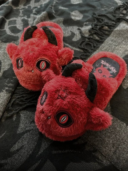 Red Devil Gothic Winter Plush Slippers