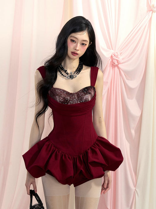 Mini Glamorous Red Sweetheart Neckline Basque Waist Skirt Sleeveless Dress Bubble