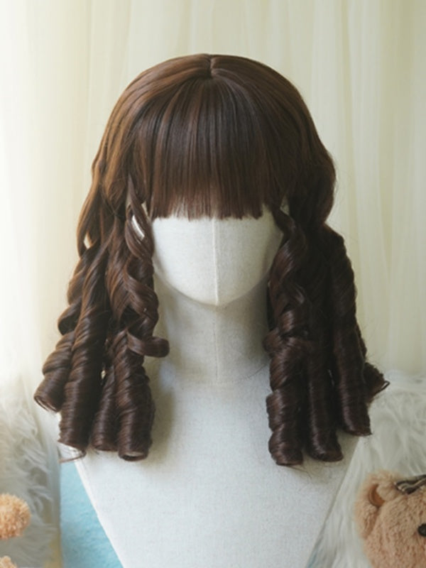 Perruque bouclée romaine noire/blond clair/rose/brun foncé/blond, longueur au-dessus de la poitrine, avec frange complète
