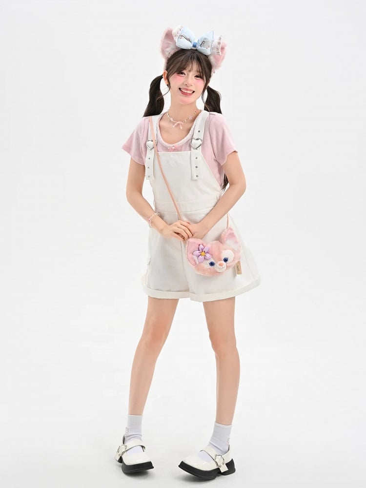 Puppy with White Heart Buckles Overalls Plushie Cute