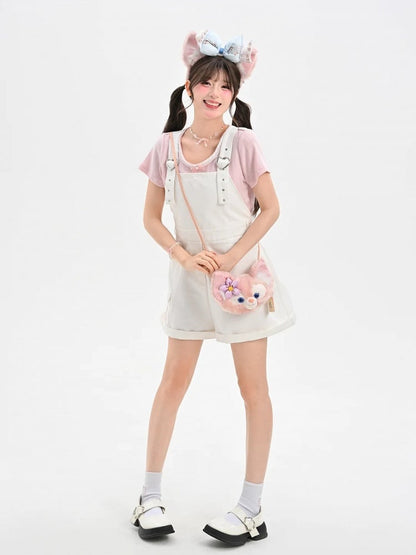 Puppy with White Heart Buckles Overalls Plushie Cute
