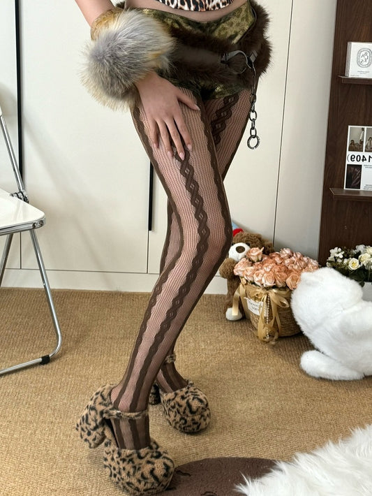Semi-sheer Brown/Purple/Black/White/Gray Y2K Tights