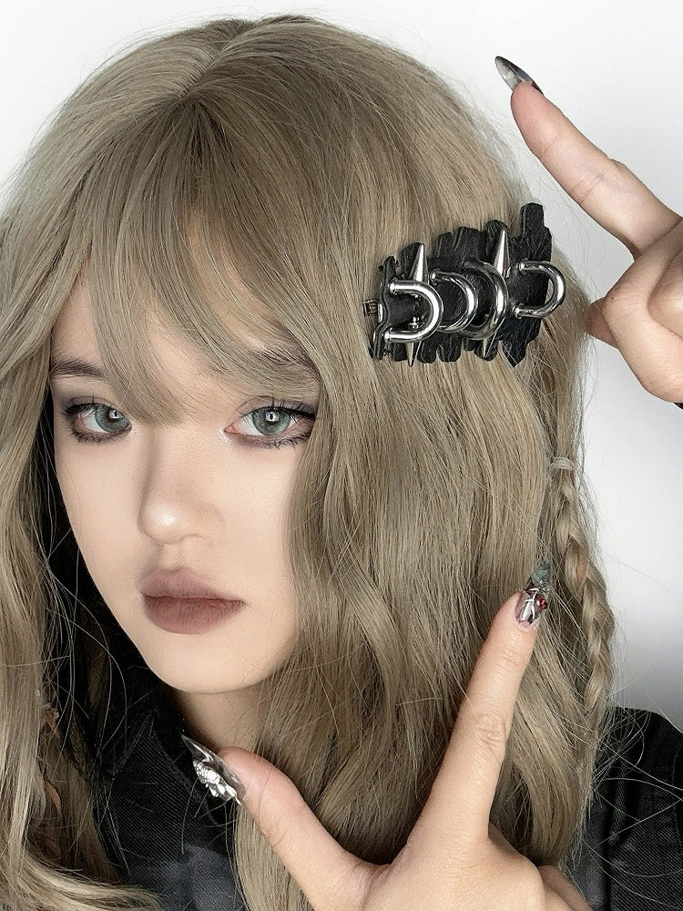 Barrette à cheveux Punk noire en PU