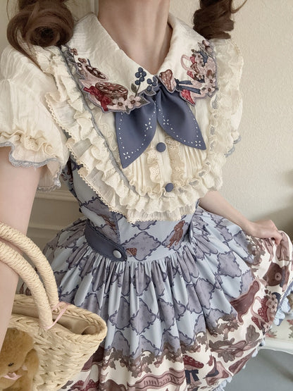 Einteiliges Lolita-Kleid mit Eichel-Print und kurzen Ärmeln, Teddy Sweet