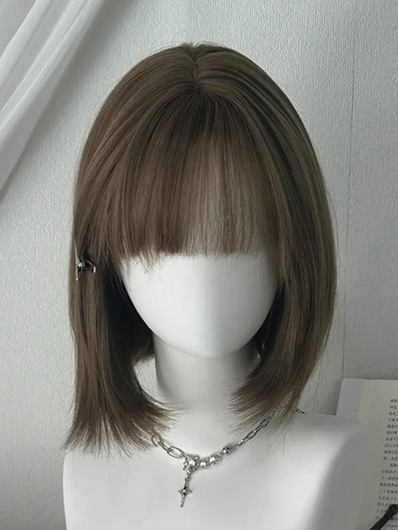 Light Brown Short Straight Synthetic Wig With Bangs