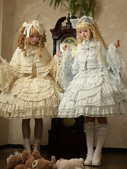 Under Bell Sleeves Style Set Lolita Full Sweet Bust Blouse + Beige - Cape Dress JSK Doll