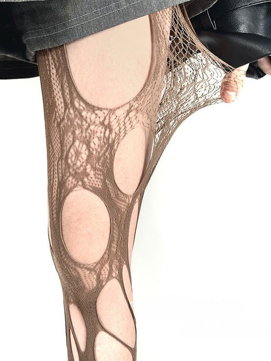 Punk Asymmetrical Design Tights Cut-out Fishnet Color 4 Options