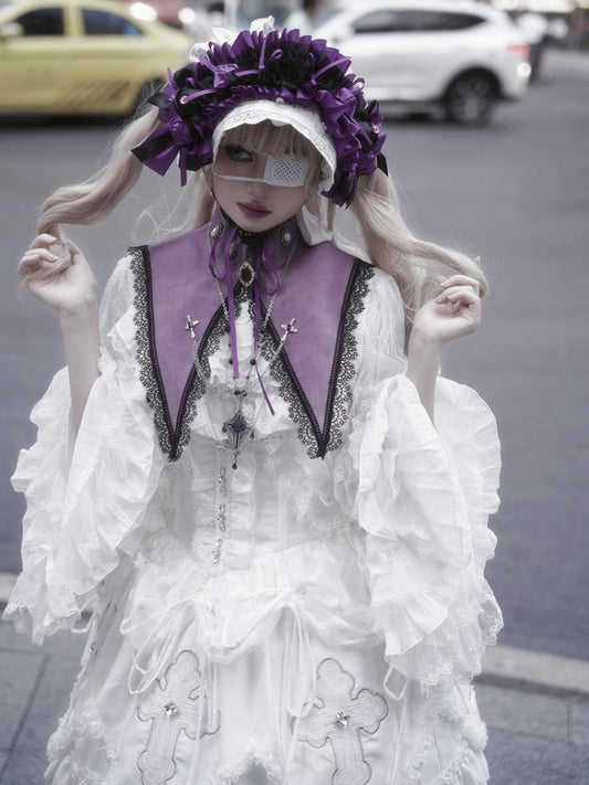 Purple Gothic Lolita Pointed Collar with Cross Chain Decoration