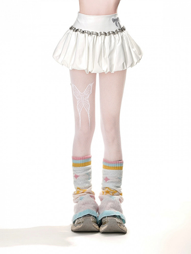 リボン結びのホワイトAラインラインストーンエレガントバブルスカート