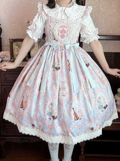 and Skirt Blue Waist Print High Lolita Bunny Violin Jumper Sweet