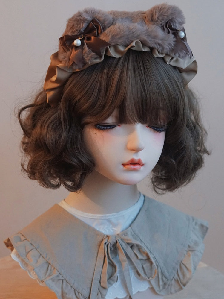 Plush Bowknot KC Bear Details Brown Ear Beaded Charm