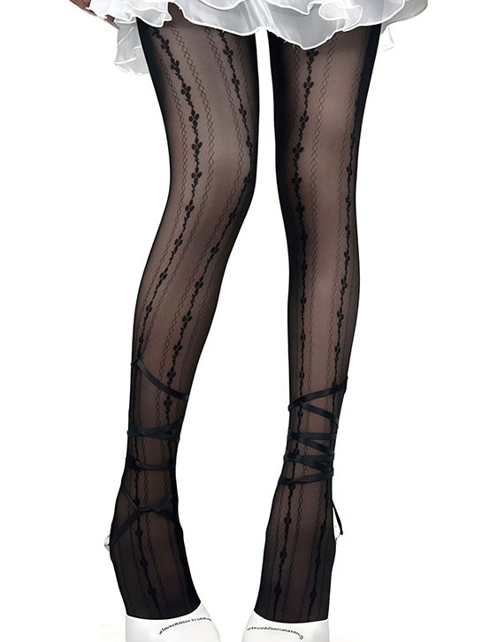 Y2K Straps White/Black Floral Tights Self-tie Pattern